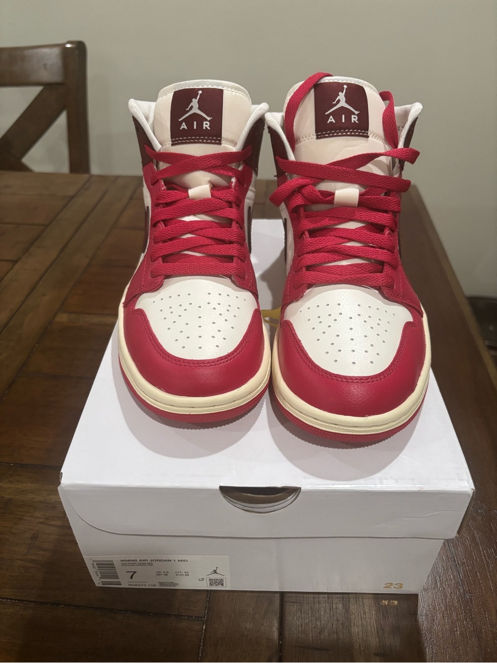 Women’s Jordan High-Top Sneakers in Red and Cream